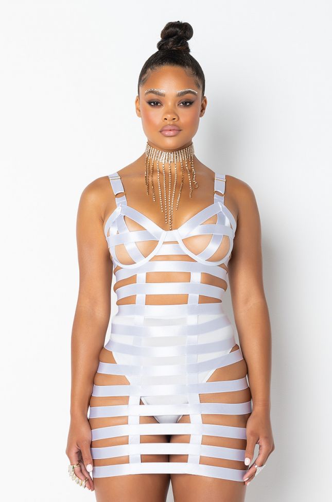 Front View Gonna Get It Bandage Strap Mini Dress in White