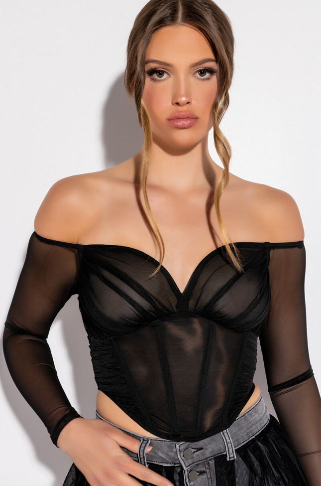 Front View Good 4 U Long Sleeve Mesh Bustier