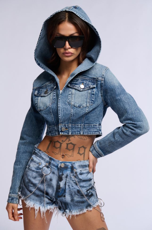 Front View Good In The Hood Cropped Denim Jacket