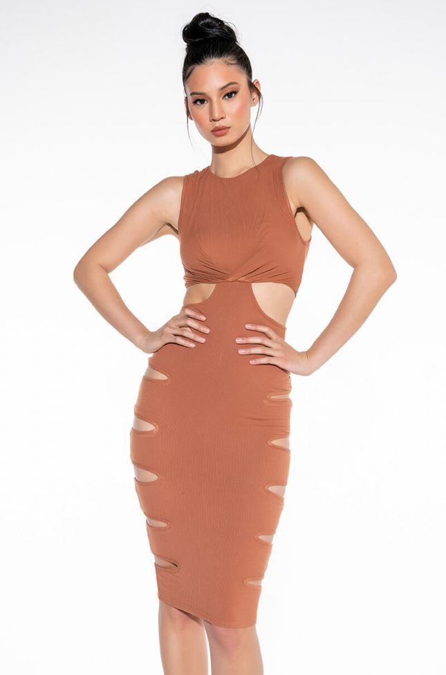 Front View Good Intentions Midi Dress With Waist Cutouts