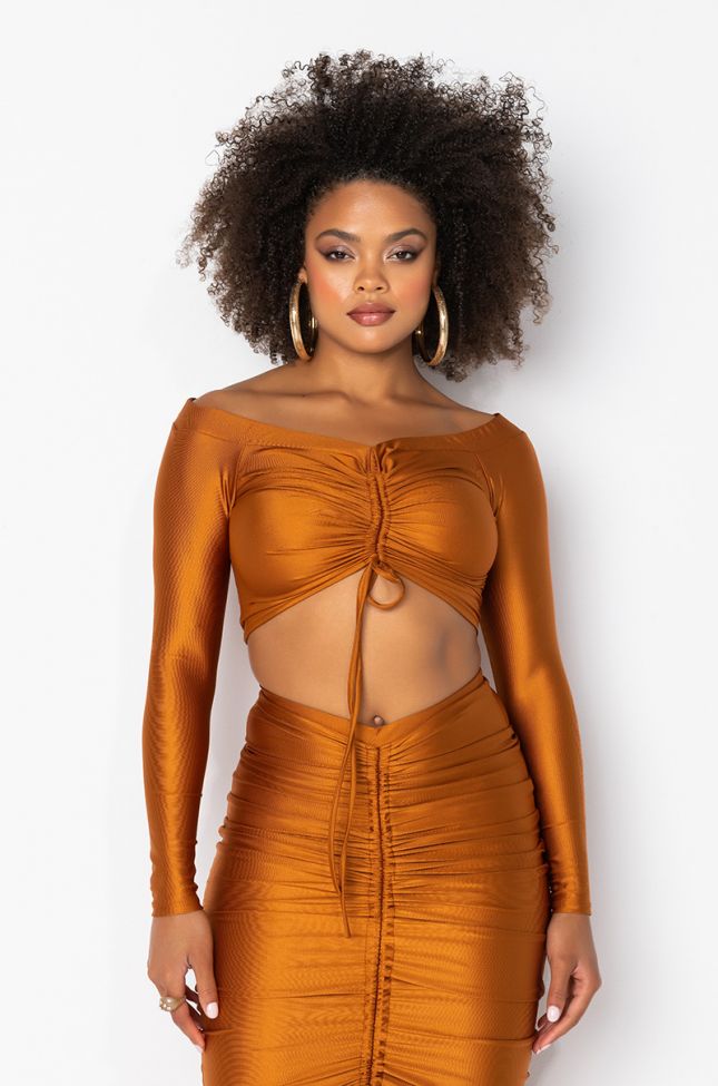 Side View Got It Going On Off The Shoulder Long Sleeve Blouse in Rust