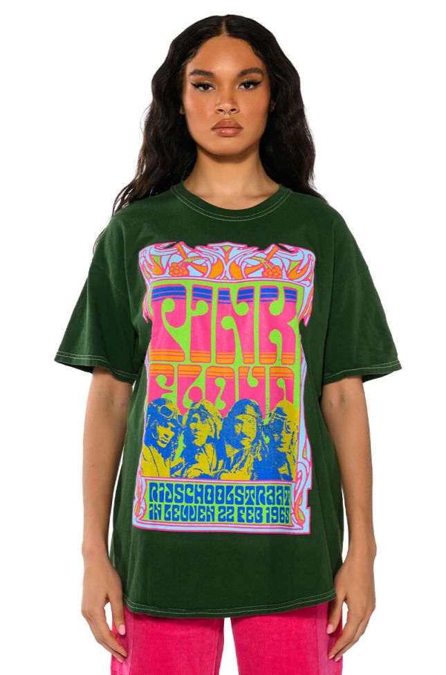 Front View Green Pink Floyd Pigment Dyed Tshirt
