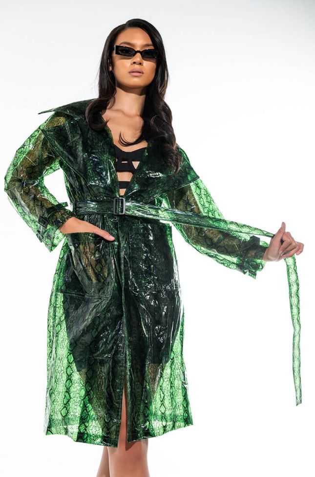 Front View Green Pvc Snake Raincoat