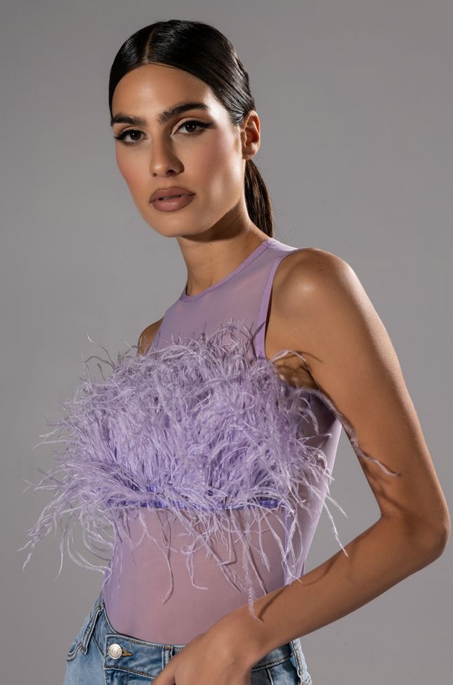 HAPPILY EVER AFTER SLEEVELESS FEATHER TOP IN LIGHT PURPLE