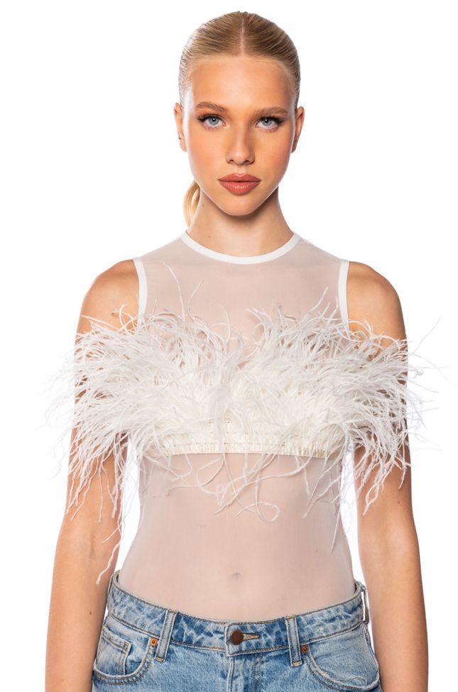 Front View Happily Ever After Sleeveless Feather Top