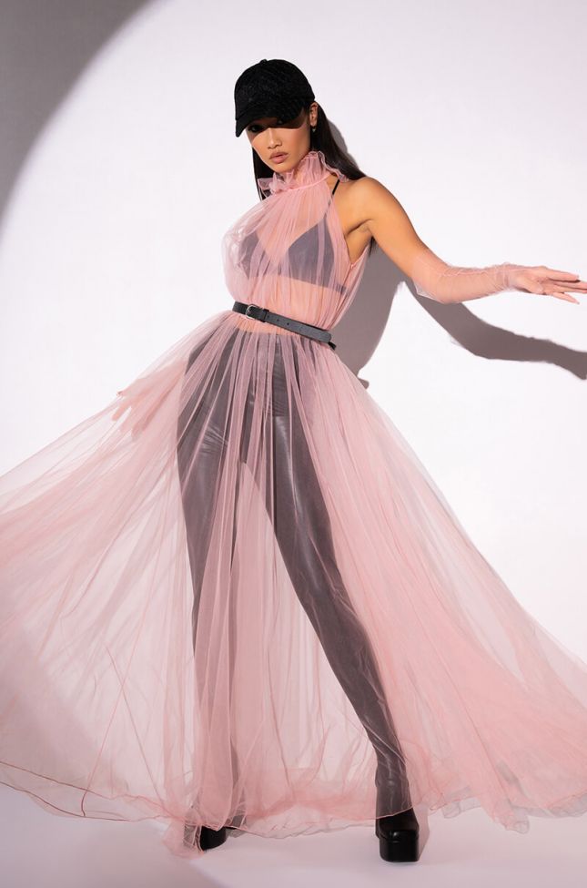 Back View Happily Ever After Tulle Maxi Dress With Gloves
