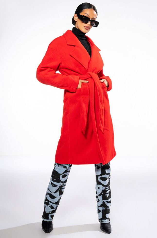 HAPPY HOUR WOOL LIKE TRENCH COAT IN RED