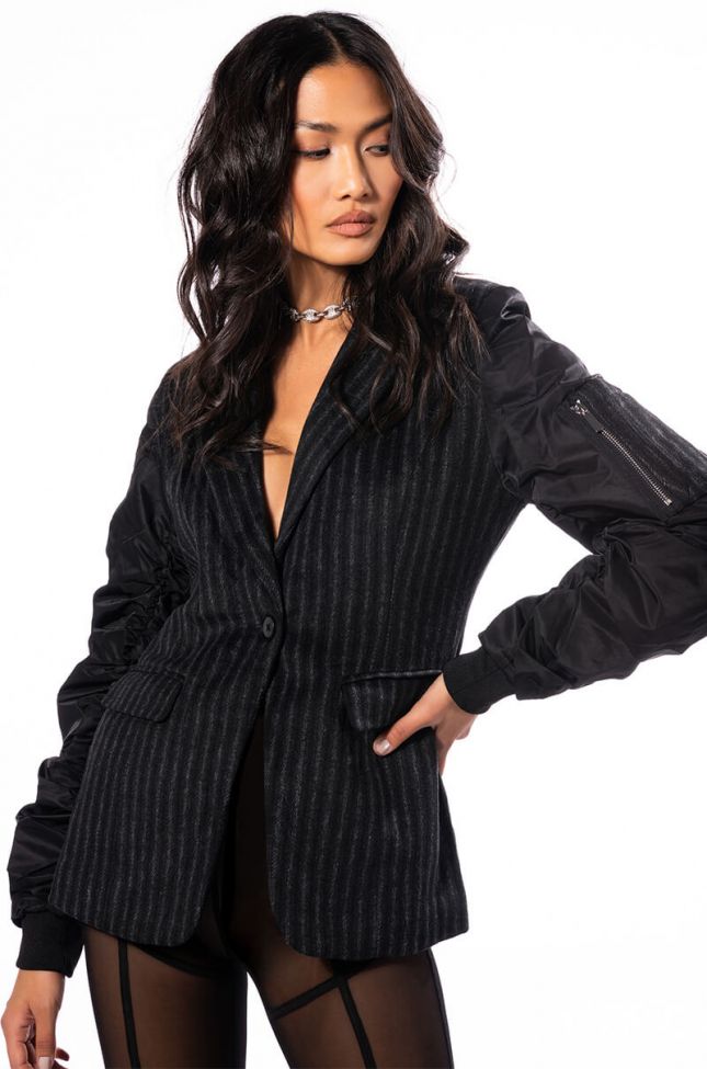 HAVE IT ALL RUCHED BOMBER ARM BLAZER