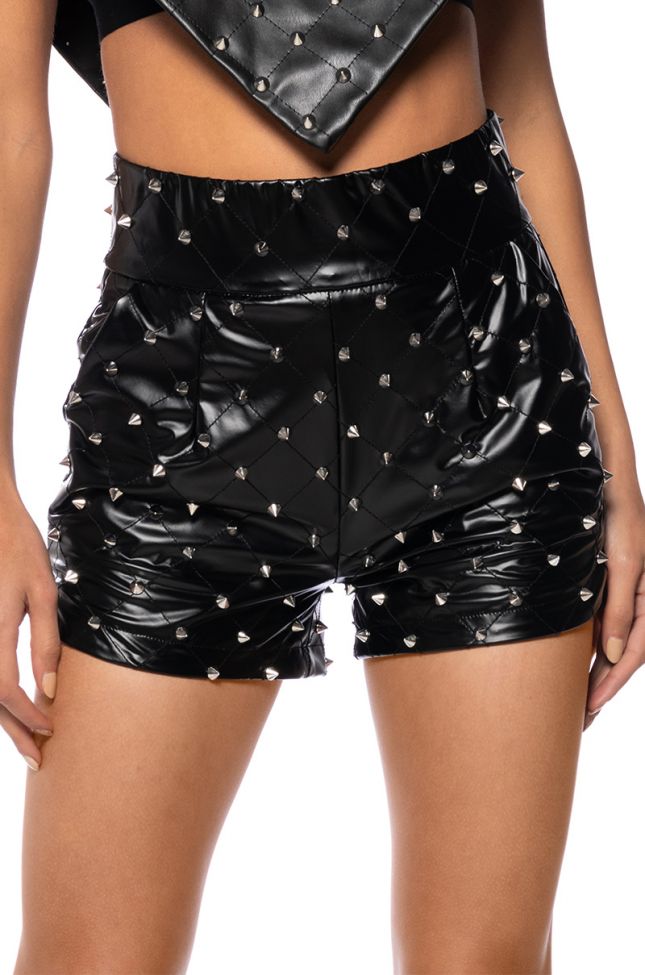 Side View Hbic Faux Leather Spike Detailed Short