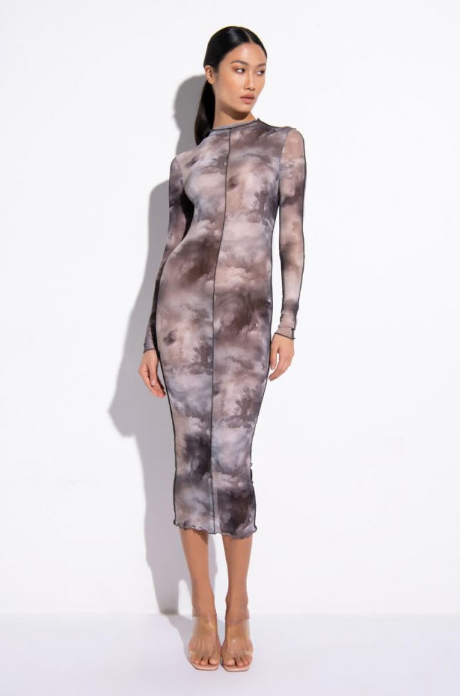 Front View Head In The Clouds Mesh Midi Dress