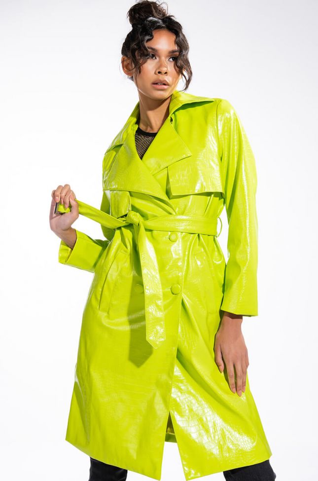 Front View Hearts On Fire Neon Croc Trench Jacket