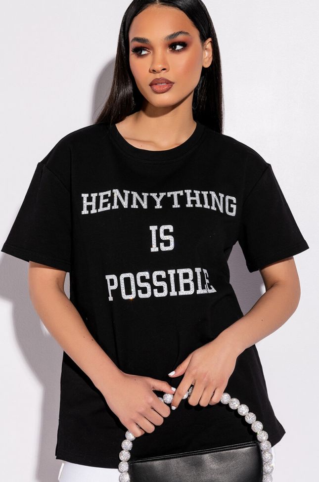 Front View Hennything Is Possible Oversized Graphic Tshirt
