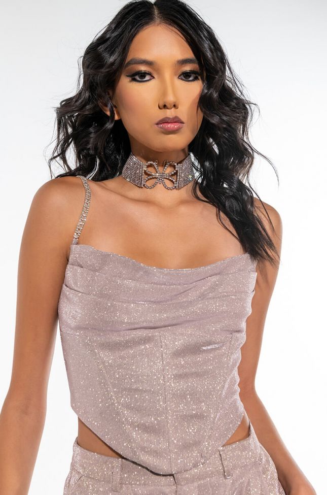 Front View Her Highness Rhinestone Strap Glitter Corset