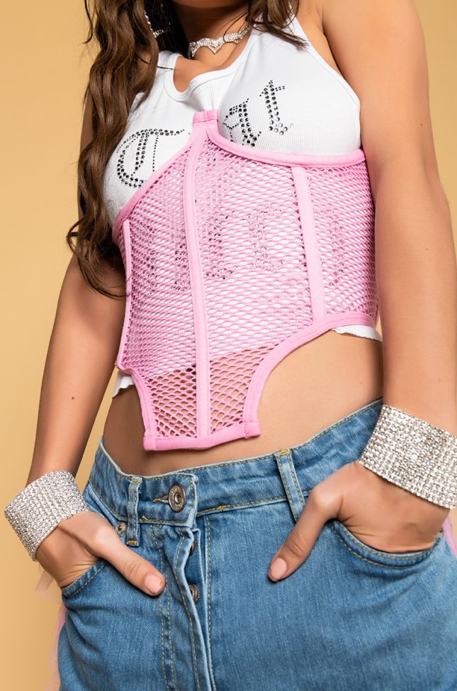 Detail View Here For The Cinch Corset Top in Light Pink