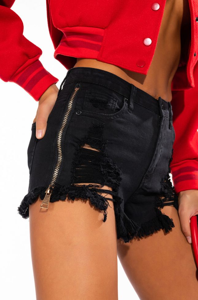 Side View Here For The Party Side Zippers Denim Short