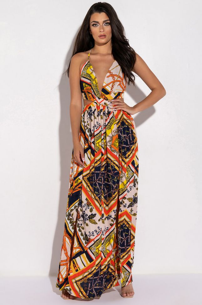 Front View Here Forever Printed Maxi Dress