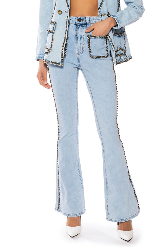 HERE TO STAND OUT EMBELLISHED HIGH RISE FLARE JEANS