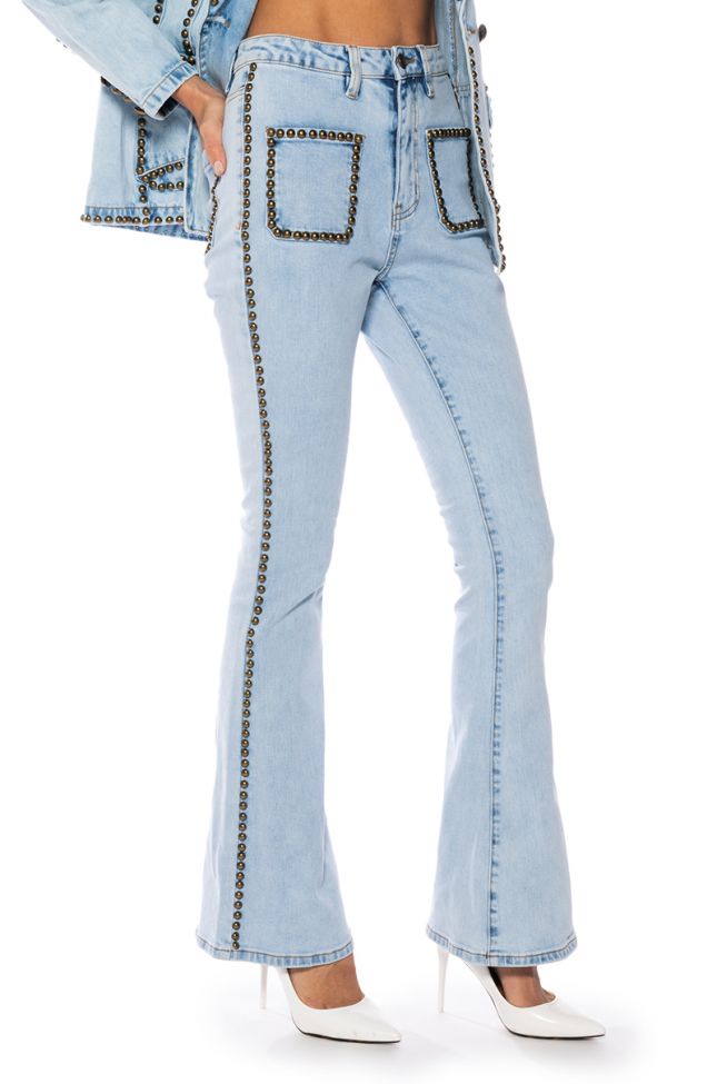 Side View Here To Stand Out Embellished High Rise Flare Jeans