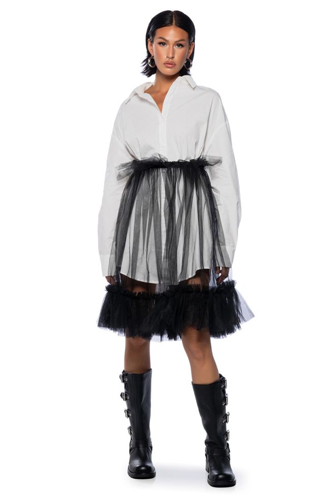 Front View Hes A Tulle Poplin Mini Dress