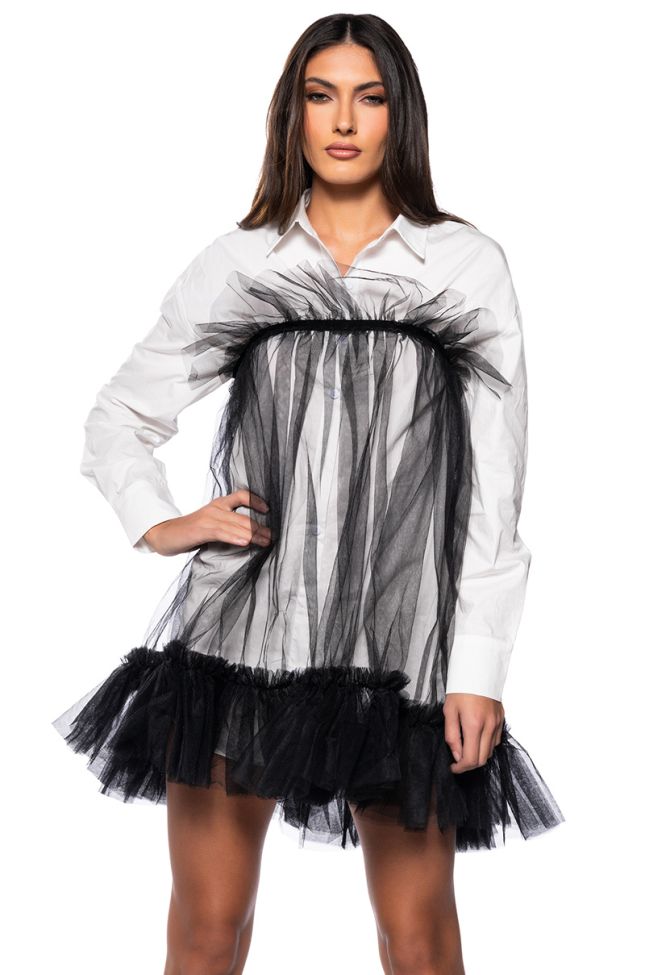 Front View Hes A Tulle Poplin Mini Dress