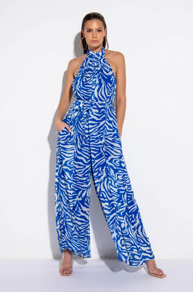 Front View Hey There Halter Top Wide Leg Jumpsuit