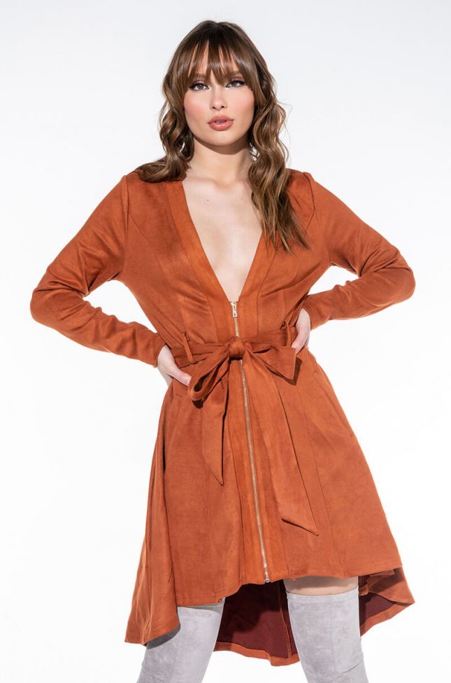 Front View Hey There Mini Long Sleeve Suede Dress