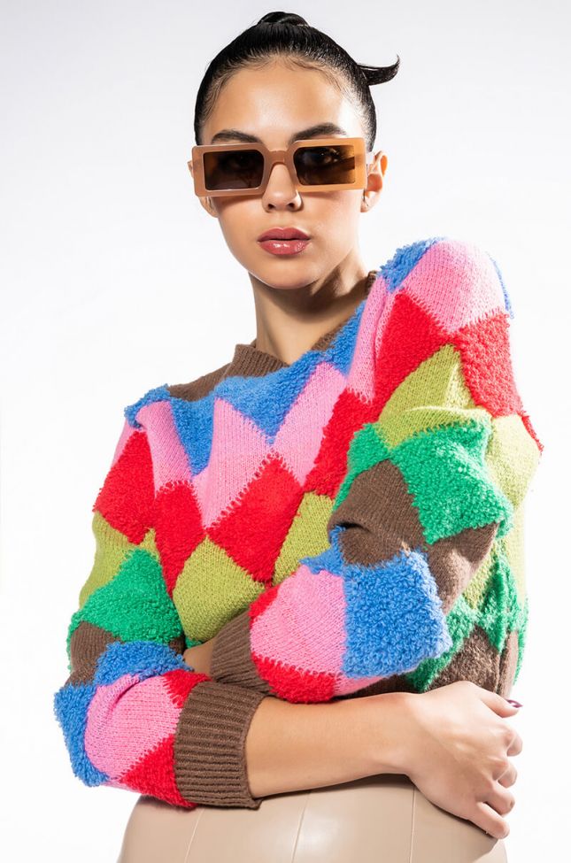 Front View Hideaway Patterned Sweater