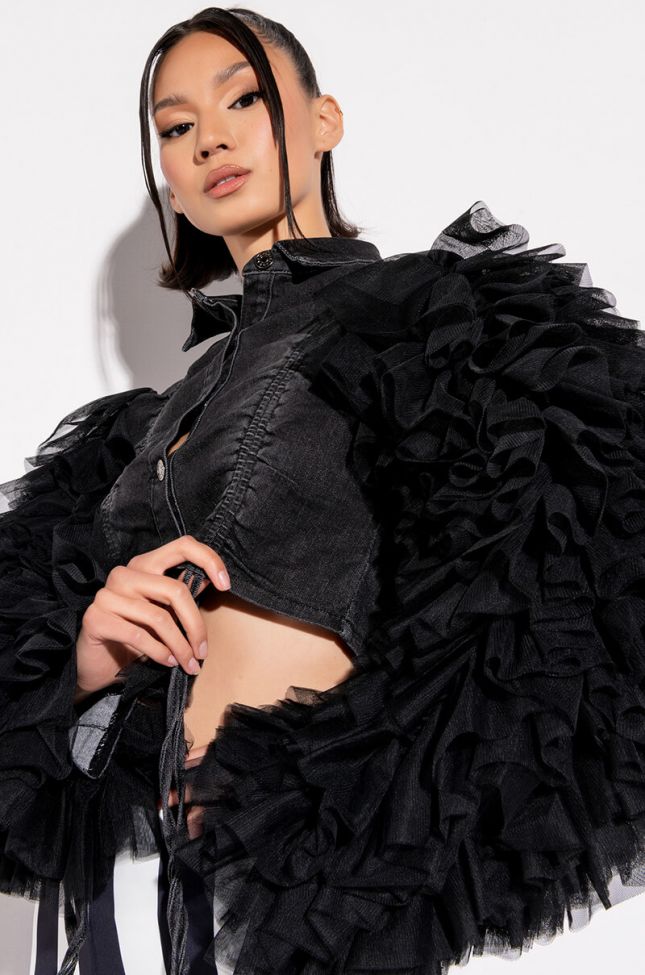 Front View Highway To Hell Ruffle Arm Jacket