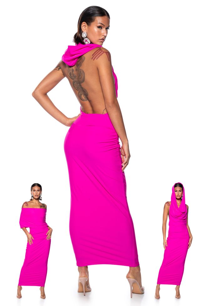 Detail View Hooded Beauty Backless Maxi Dress In Pink