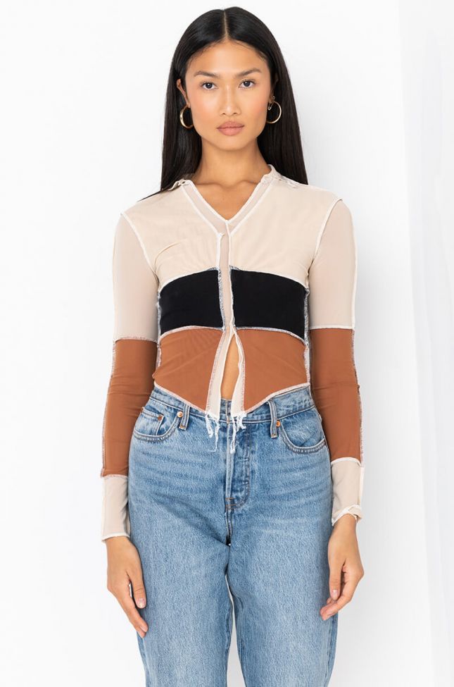 Side View Hop Mixed Mesh Long Sleeve Top