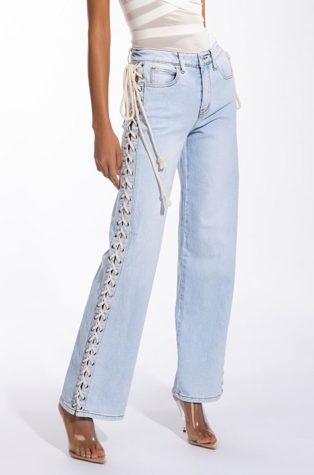 Front View Hot-girl Shit Lace Up Relaxed Jeans