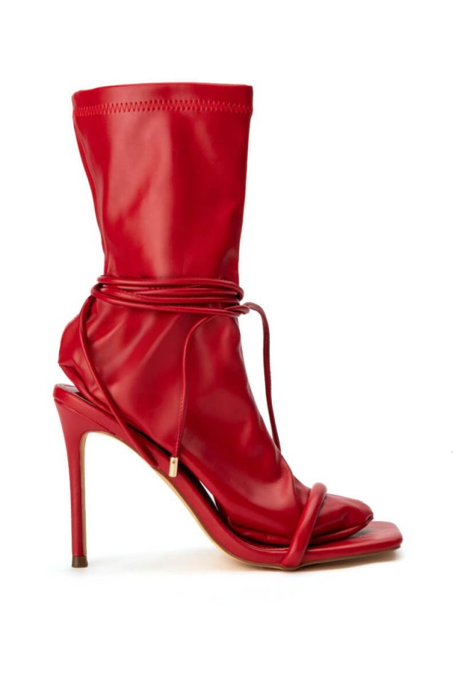 Front View Hot Stuff Stiletto Sock Bootie In Red