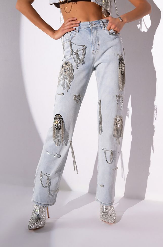 Front View Houdini Embellished Wide Leg Jean