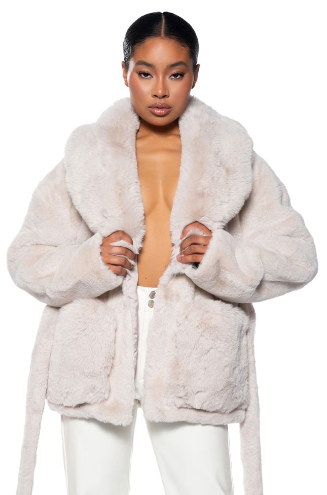 Front View Hug Tight Faux Fur Jacket