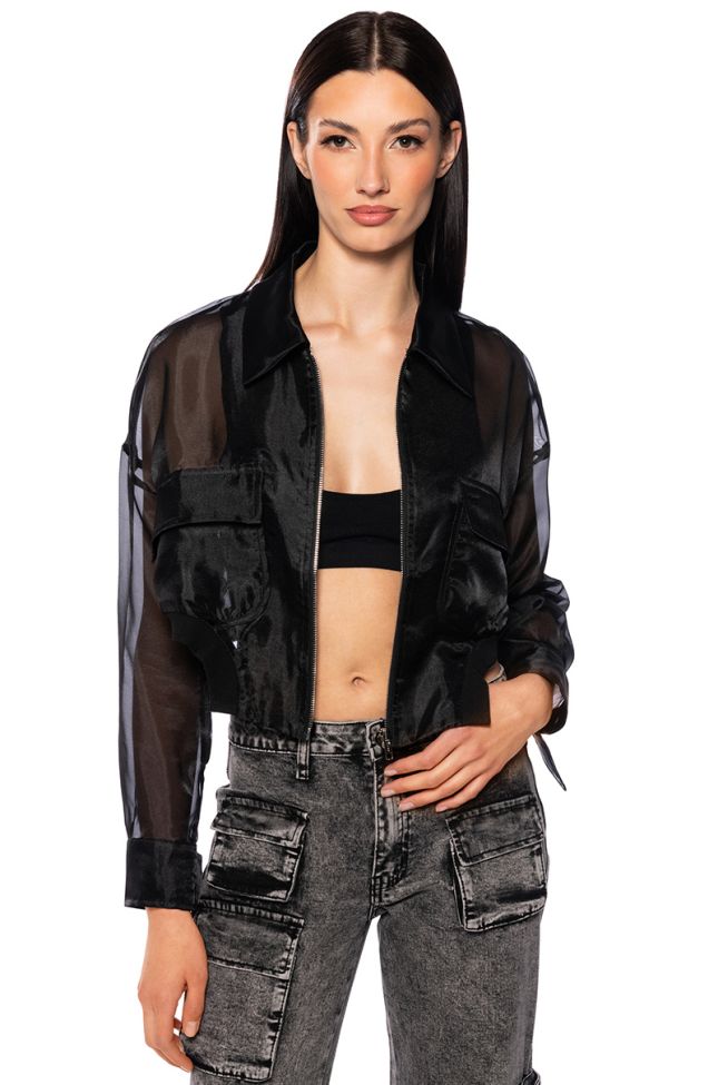 Front View Hyde Mesh Bomber Jacket In Black