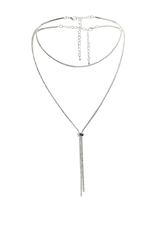 Side View I Am Everything Rhinestone Slider Necklace Set In Silver