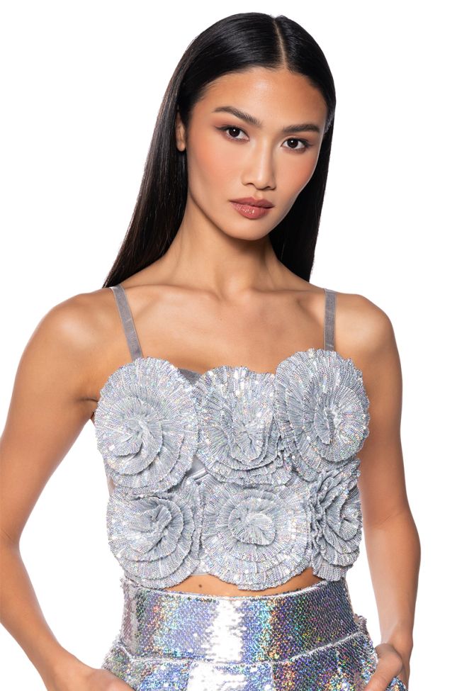 Front View I Wish You Well Floral Sequin Corset Top