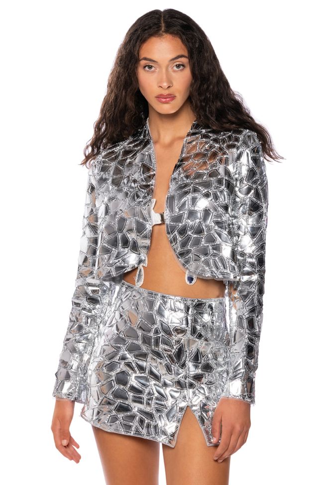 Side View Ice Me Out Metallic Cropped Blazer
