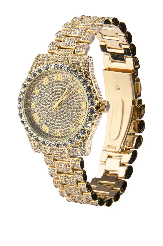 ICED OUT BLING WATCH IN GOLD