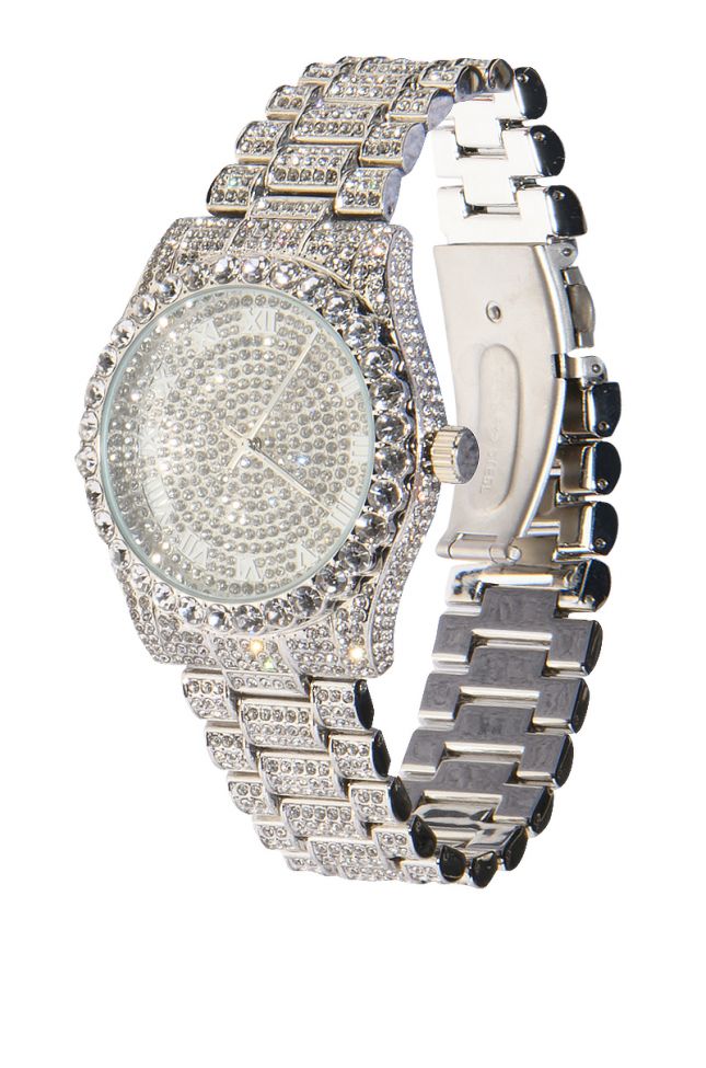 Back View Iced Out Bling Watch In Silver