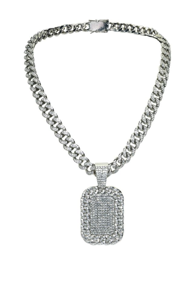 Side View Iced Out Dog Tag Necklace