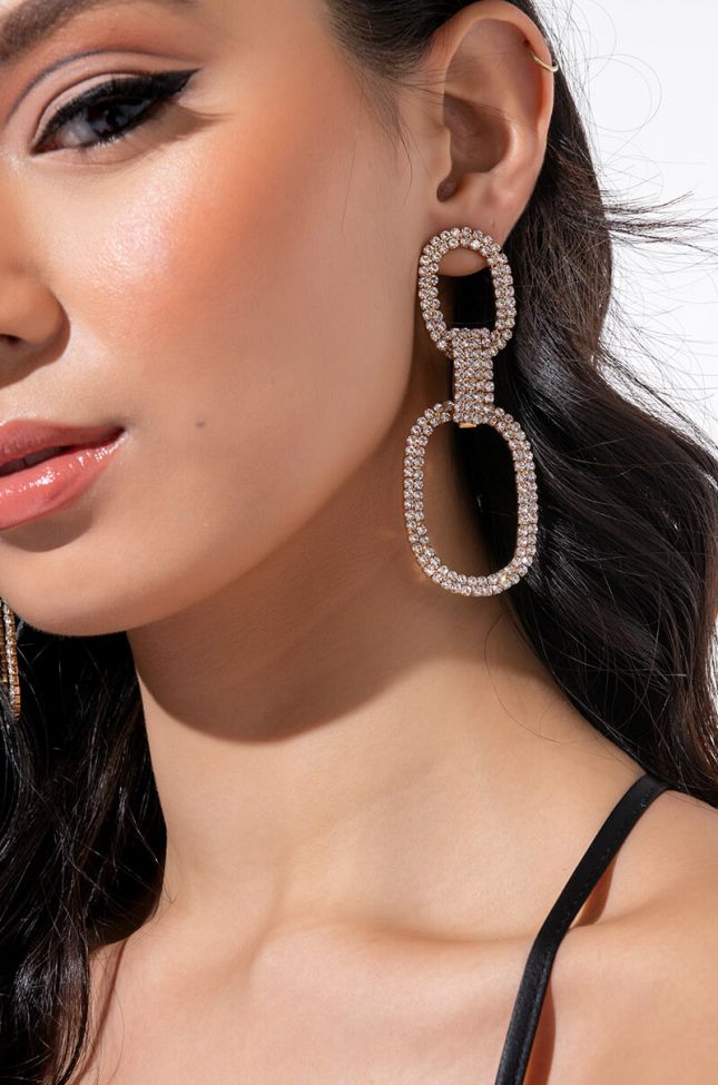 Front View Iced Up Rhinestone Chain Drop Earrings