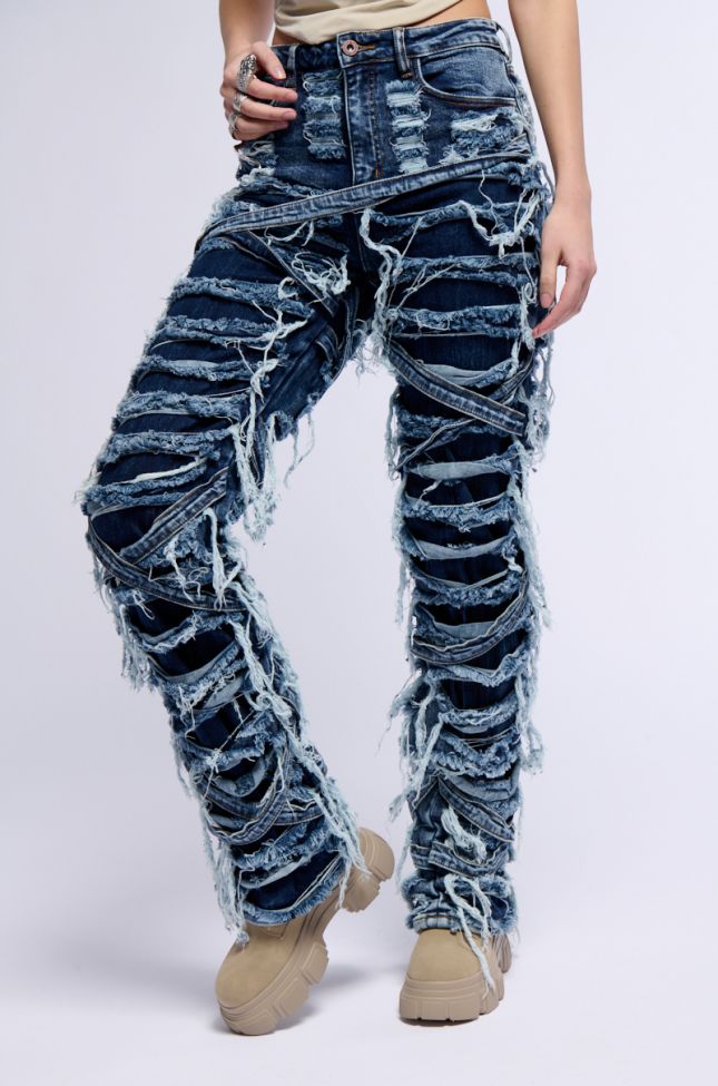 Front View Imani Super Distressed Relaxed Fit Jeans In Dark Blue
