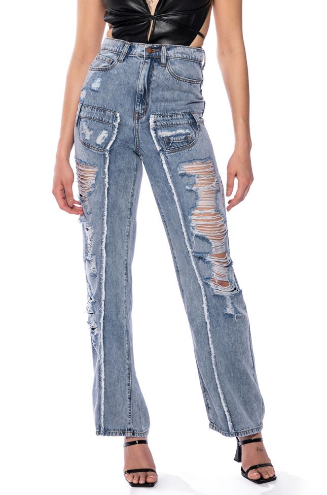 IMPACT ON YOU DISTRESSED WIDE LEG HIGH RISE JEANS