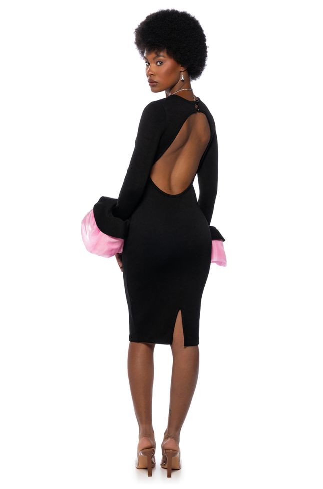 Back View In Bloom Exaggerated Cuff Long Sleeve Midi Dress