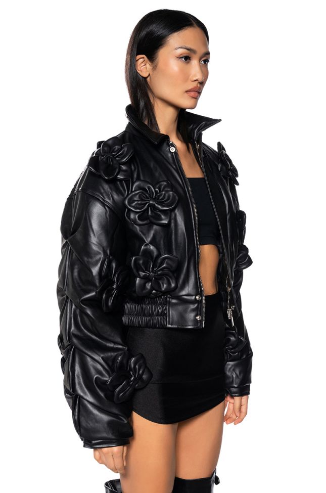 Side View In Bloom Faux Leather Bomber