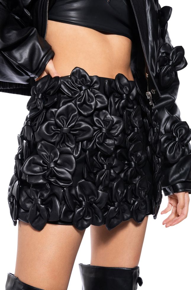 Side View In Bloom Faux Leather Mini Skirt