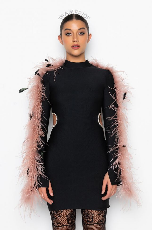 Front View In It To Win Real Feather Bandage Dress