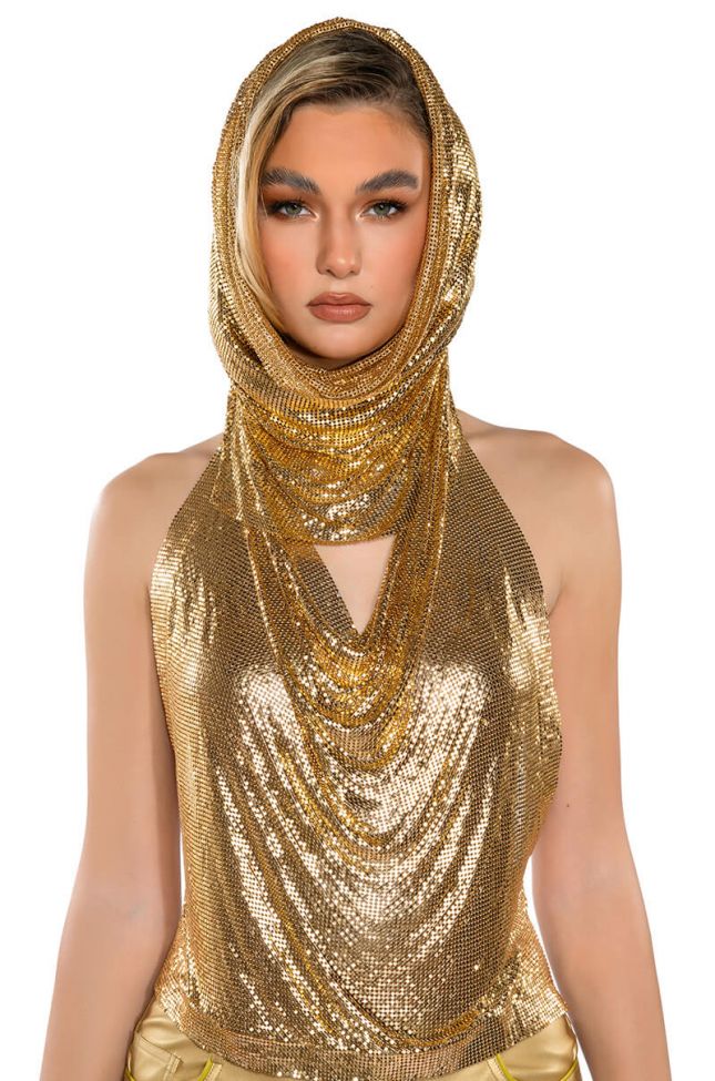 Side View In My Mind High Shine Hooded Chainmail Top