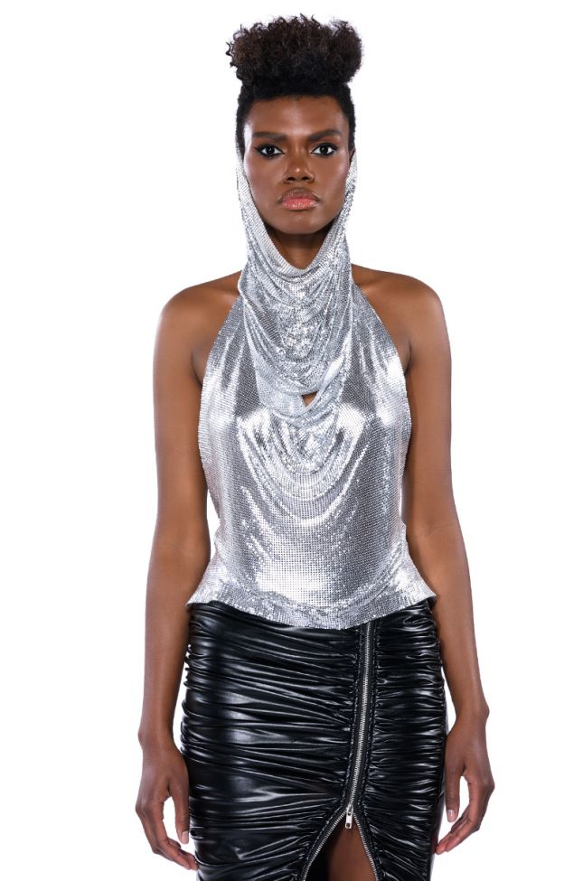 Side View In My Mind High Shine Hooded Chainmail Top